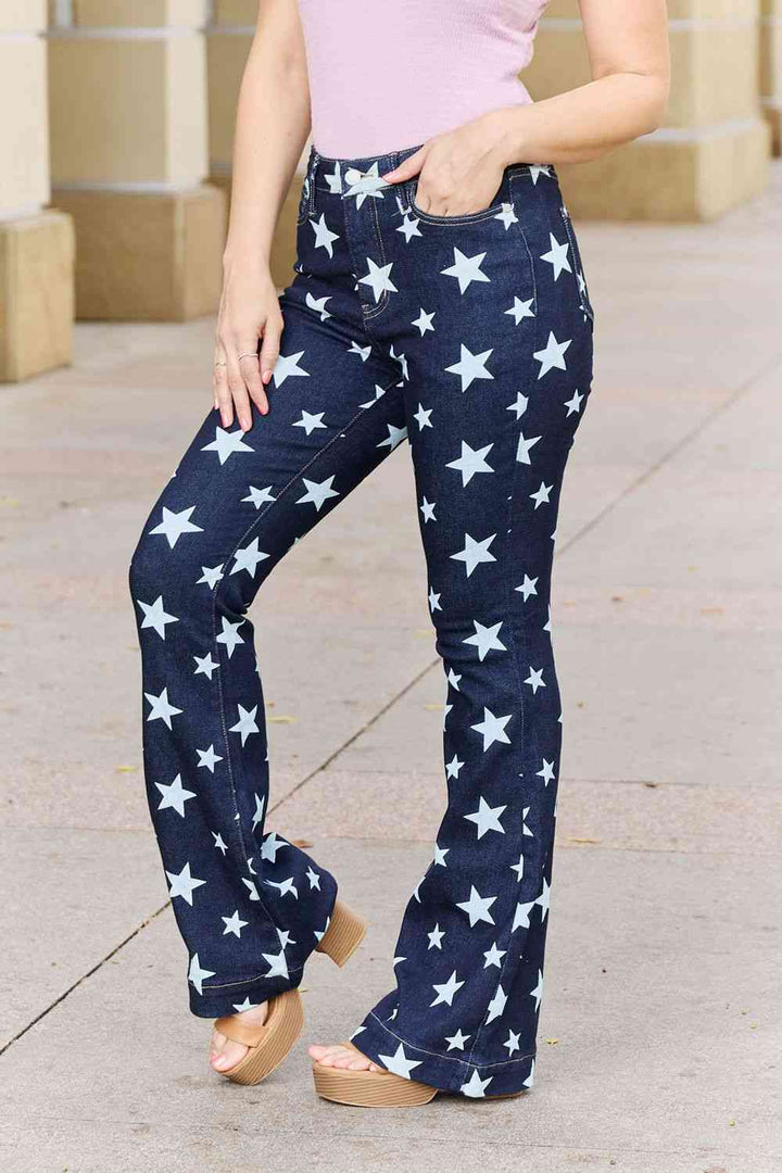 Judy Blue Janelle Full Size High Waist Star Print Flare Jeans | 1mrk.com