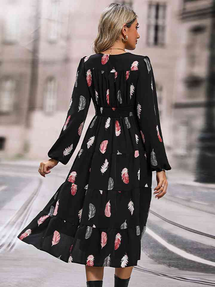 Printed V-Neck Slit Dress |1mrk.com