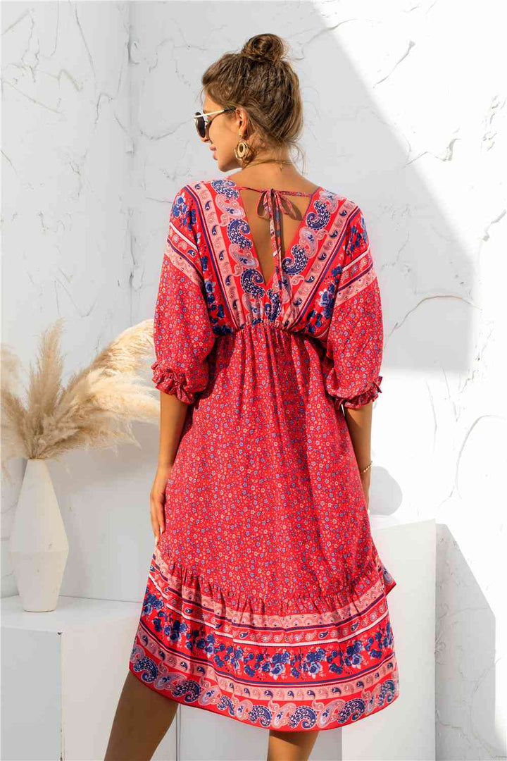 Printed Bohemian V Neck Dress |1mrk.com