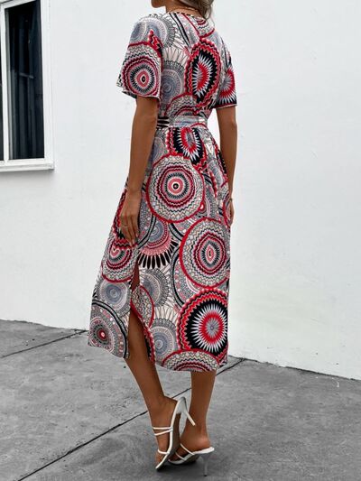 Slit Tied Printed Surplice Dress |1mrk.com