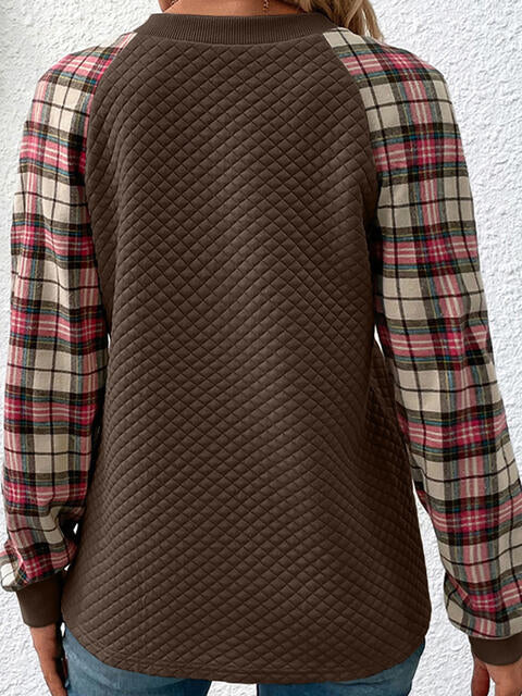 Plaid Round Neck Sweatshirt |1mrk.com