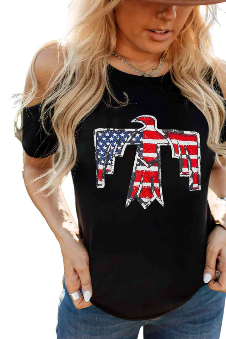 US Flag Bird Graphic Cold-Shoulder Tee | 1mrk.com