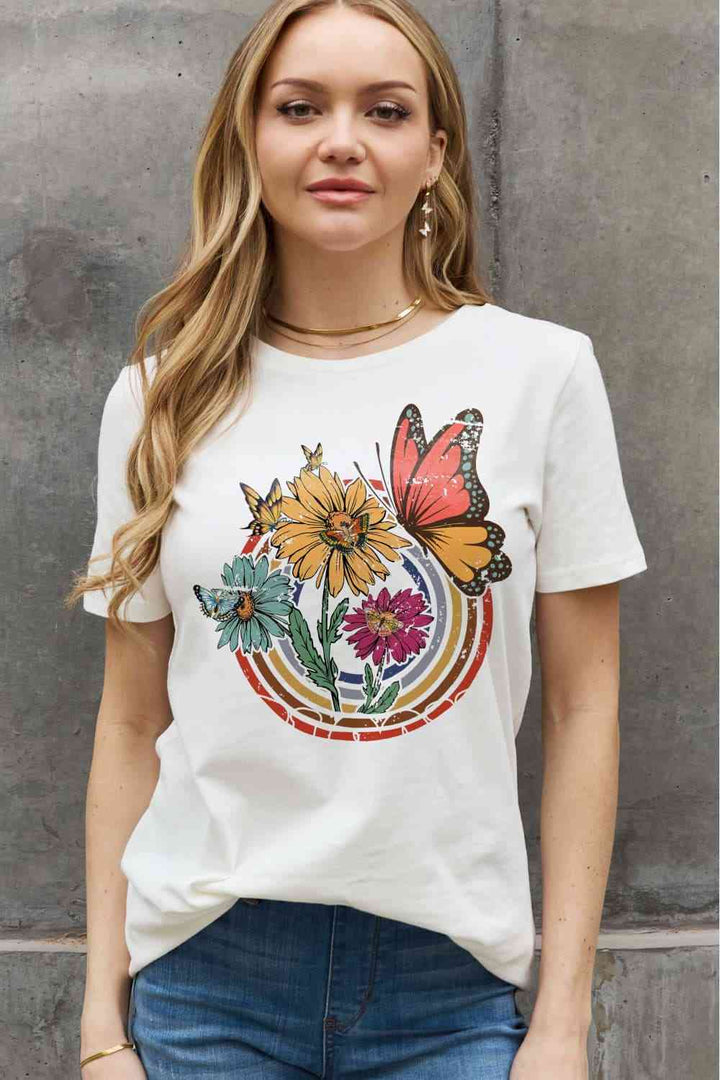 Simply Love Simply Love Full Size Flower & Butterfly Graphic Cotton Tee | 1mrk.com