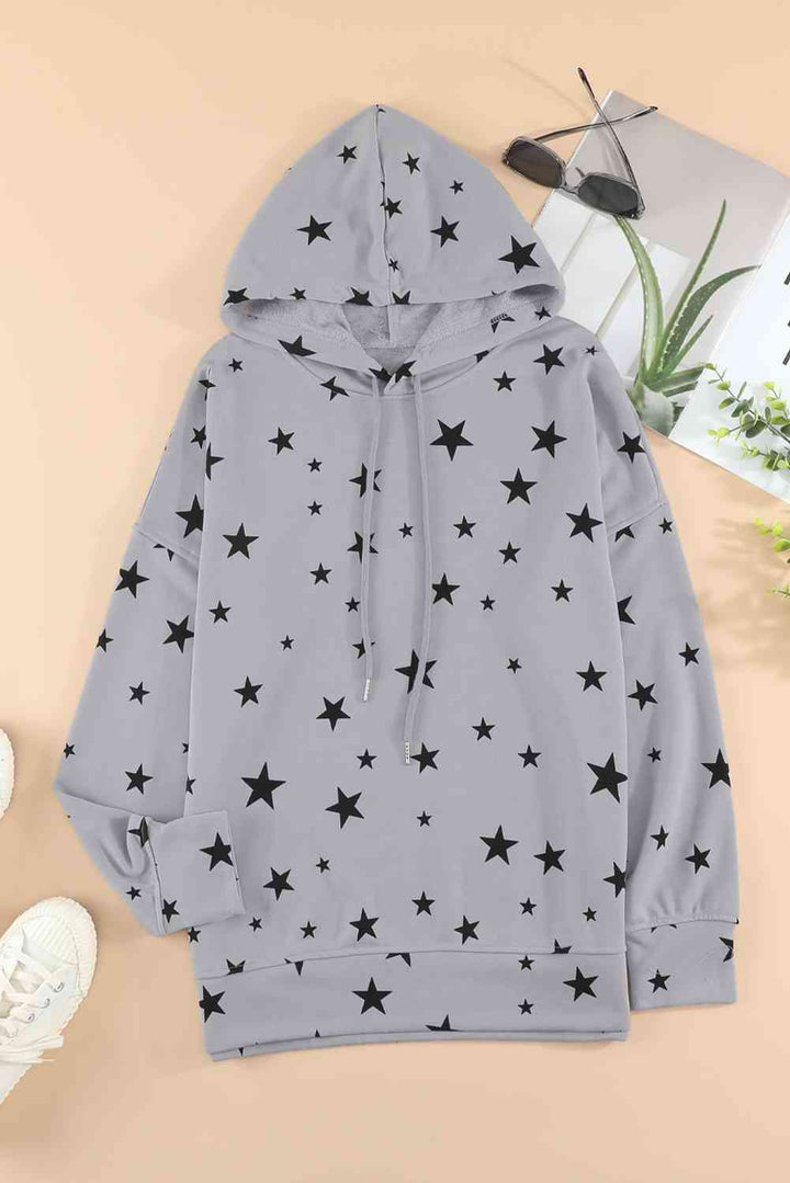 Star Print Drawstring Detail Hoodie | 1mrk.com