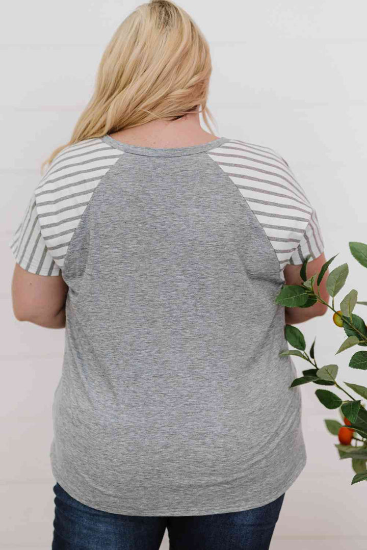 Plus Size Striped Raglan Sleeve T-Shirt | 1mrk.com