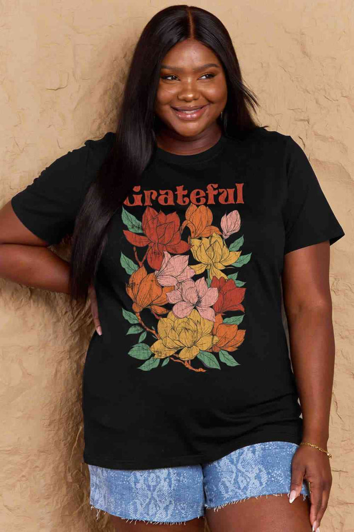 Simply Love Full Size GRATEFUL Flower Graphic Cotton T-Shirt | 1mrk.com