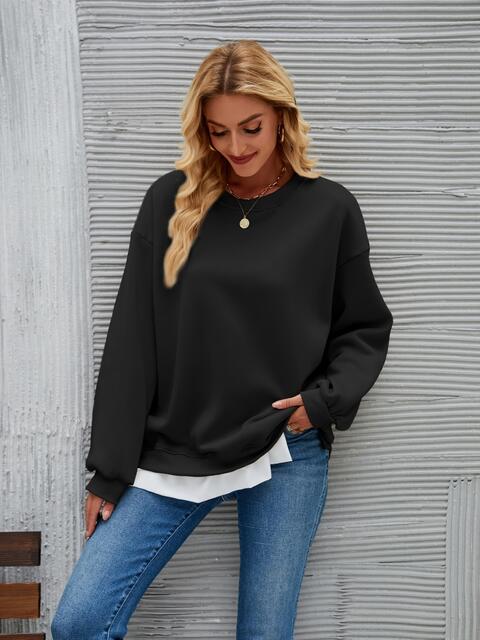 Round Neck Drop Shoulder Sweatshirt |1mrk.com