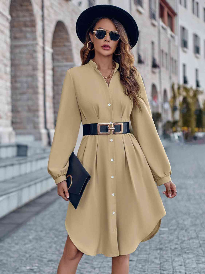 Notched Neck Long Sleeve Dress |1mrk.com