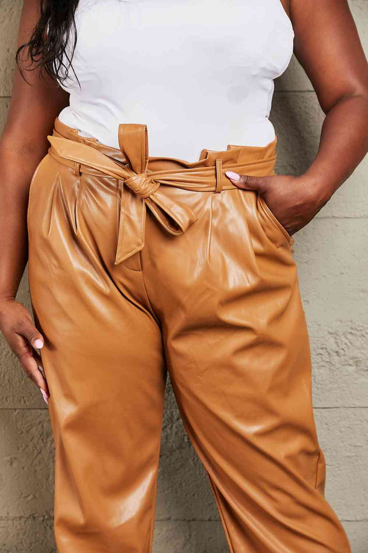 HEYSON Powerful You Full Size Faux Leather Paperbag Waist Pants | 1mrk.com