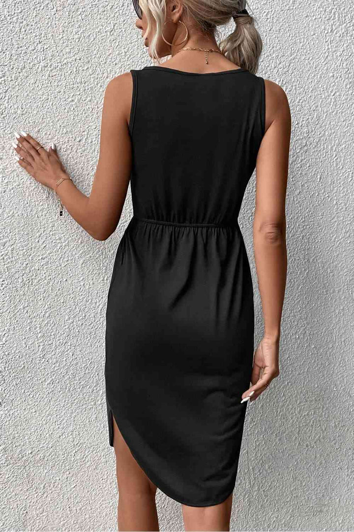 V-Neck Curved Hem Sleeveless Dress |1mrk.com