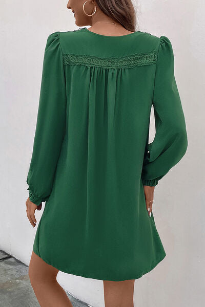 Ruched V-Neck Flounce Sleeve Dress |1mrk.com