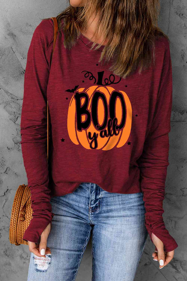 Pumpkin Graphic Thumbhole Sleeve T-Shirt | 1mrk.com