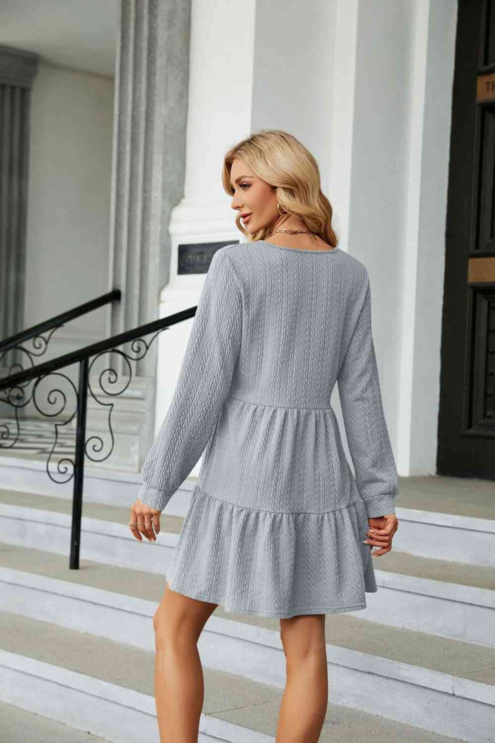 V-Neck Long Sleeve Mini Dress |1mrk.com