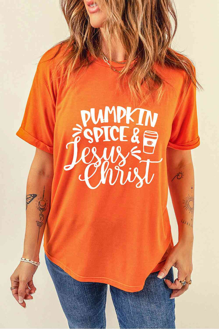 Round Neck Short Sleeve PUMPKIN SPICE JESUS CHRIST T-Shirt | 1mrk.com