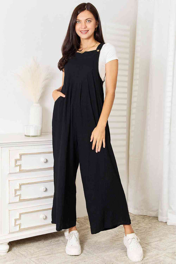 Double Take Full Size Wide Leg Overalls with Pockets | 1mrk.com
