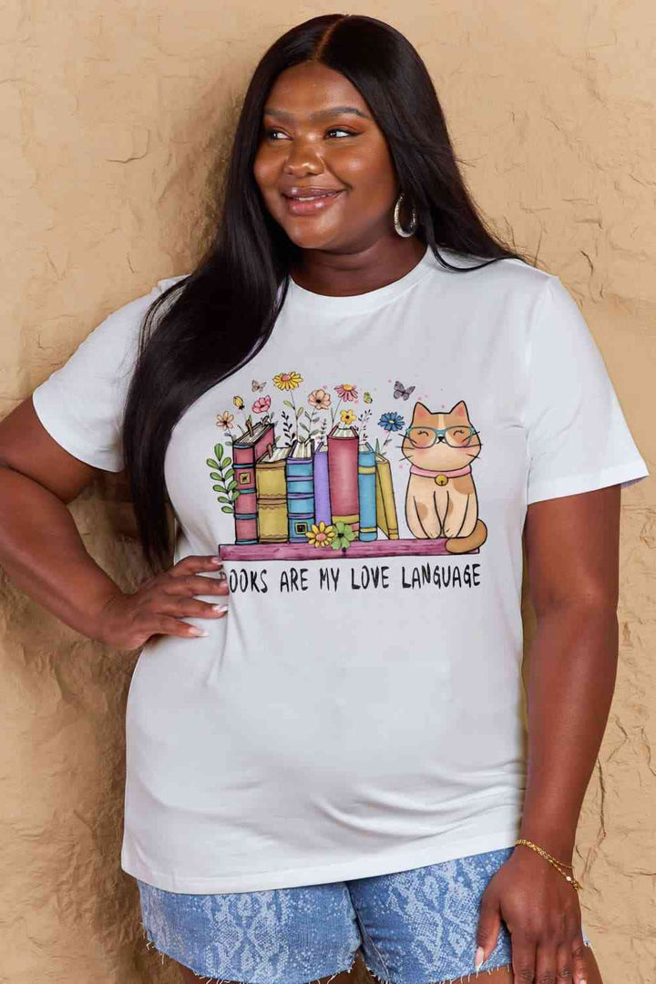 Simply Love Full Size BOOKS ARE MY LOVE LANGUAGE Graphic Cotton Tee | 1mrk.com