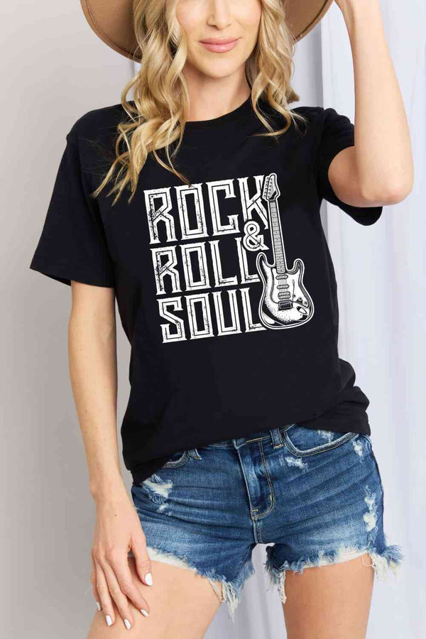 Simply Love Full Size ROCK & ROLL SOUL Graphic Cotton T-Shirt | 1mrk.com