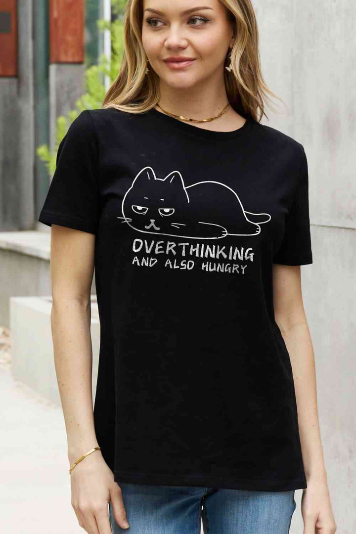 Simply Love Full Size OVERTHINKING AND ALSO HUNGRY Graphic Cotton Tee | 1mrk.com