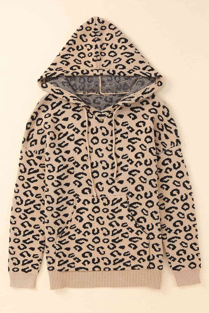 Woven Right Leopard Print Drawstring Hooded Sweater |1mrk.com