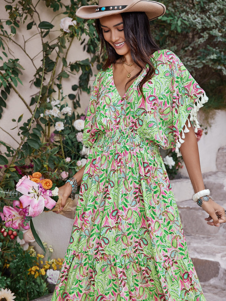 Smocked Floral V-Neck Short Sleeve Dress | Trendsi