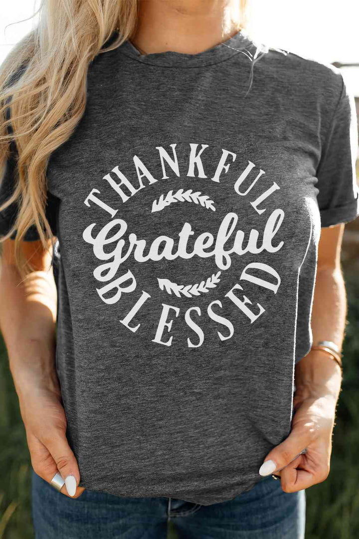 THANKFUL GRATEFUL BLESSED Graphic Crewneck Tee | 1mrk.com