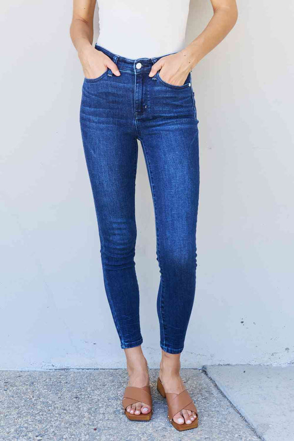 Judy Blue Marie Full Size Mid Rise Crinkle Ankle Detail Skinny Jeans |1mrk.com
