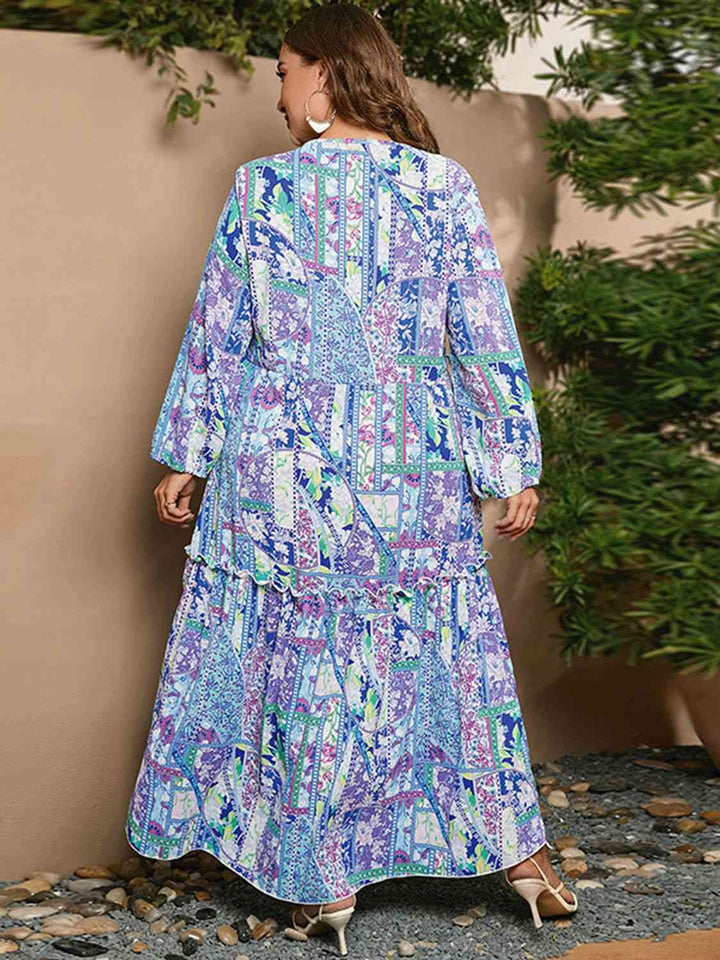 Plus Size Printed Long Sleeve Maxi Dress |1mrk.com