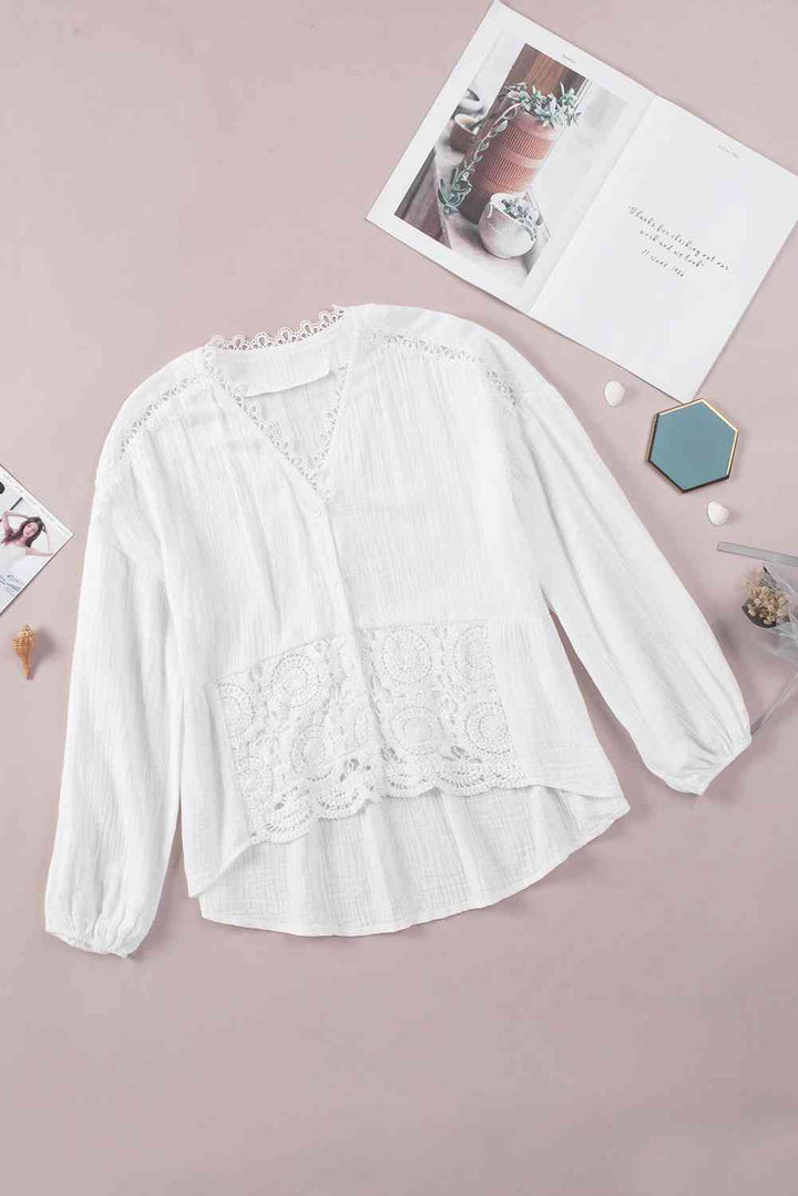 Spliced Lace High-Low Blouse | 1mrk.com