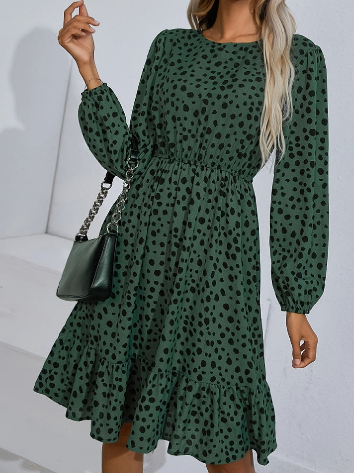 Printed Round Neck Balloon Sleeve Dress | Trendsi