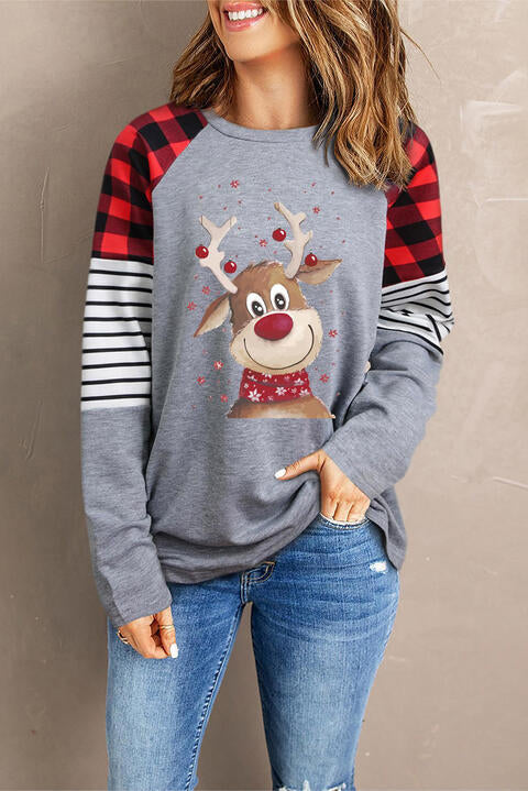 Reindeer Graphic Round Neck Sweatshirt |1mrk.com