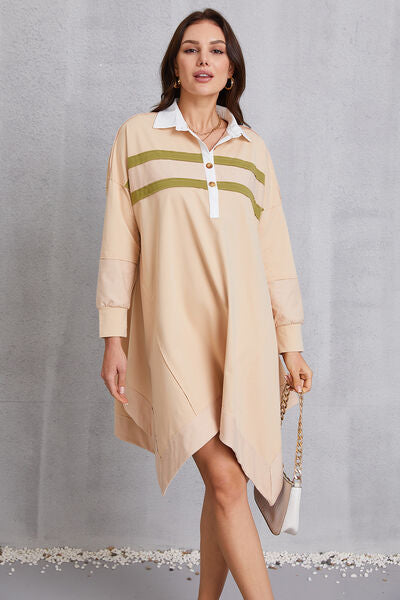 Half Button Handkerchief Hem Dress |1mrk.com