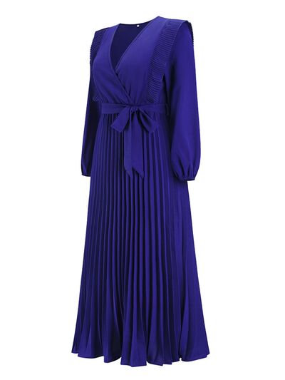 Pleated Surplice Tie Waist Maxi Dress |1mrk.com