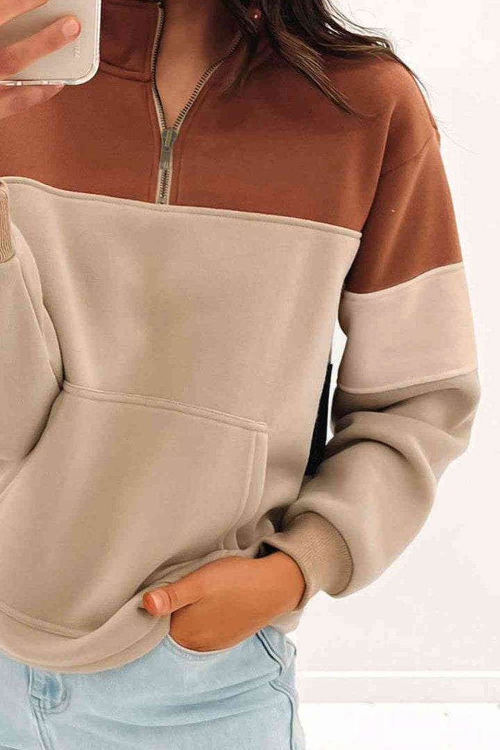 Half Zip Up Sweatshirt with Front Pocket |1mrk.com