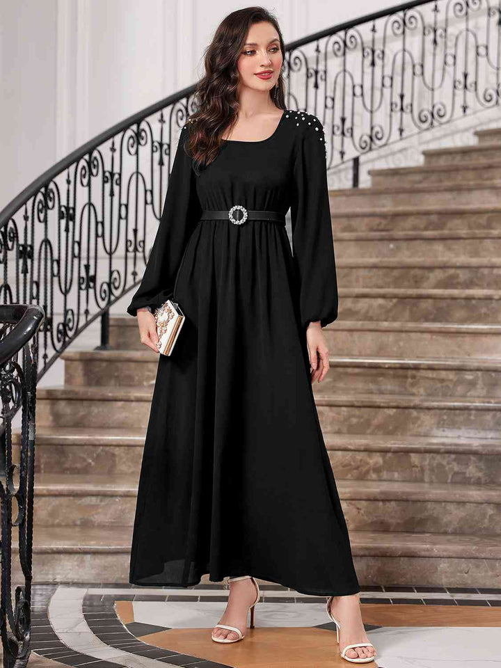 Square Neck Balloon Sleeve Dress |1mrk.com