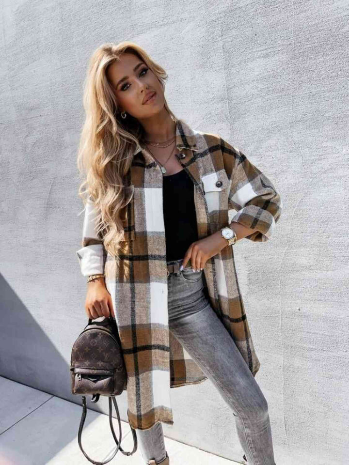 Plaid Collared Neck Longline Shirt |1mrk.com