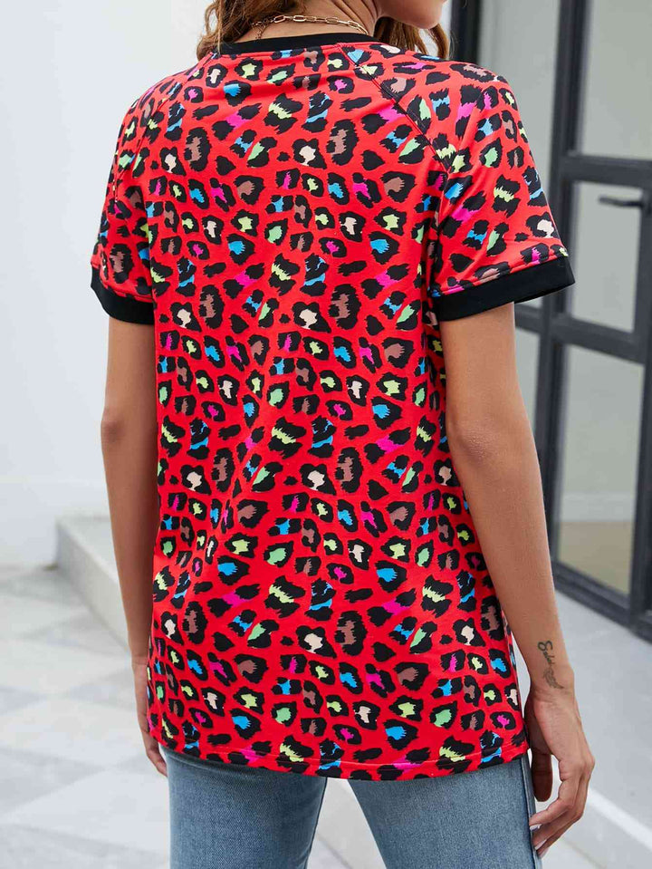 Leopard Round Neck Short Sleeve Tee Shirt | 1mrk.com