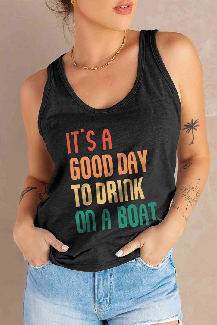 Slogan Graphic Scoop Neck Tank | 1mrk.com