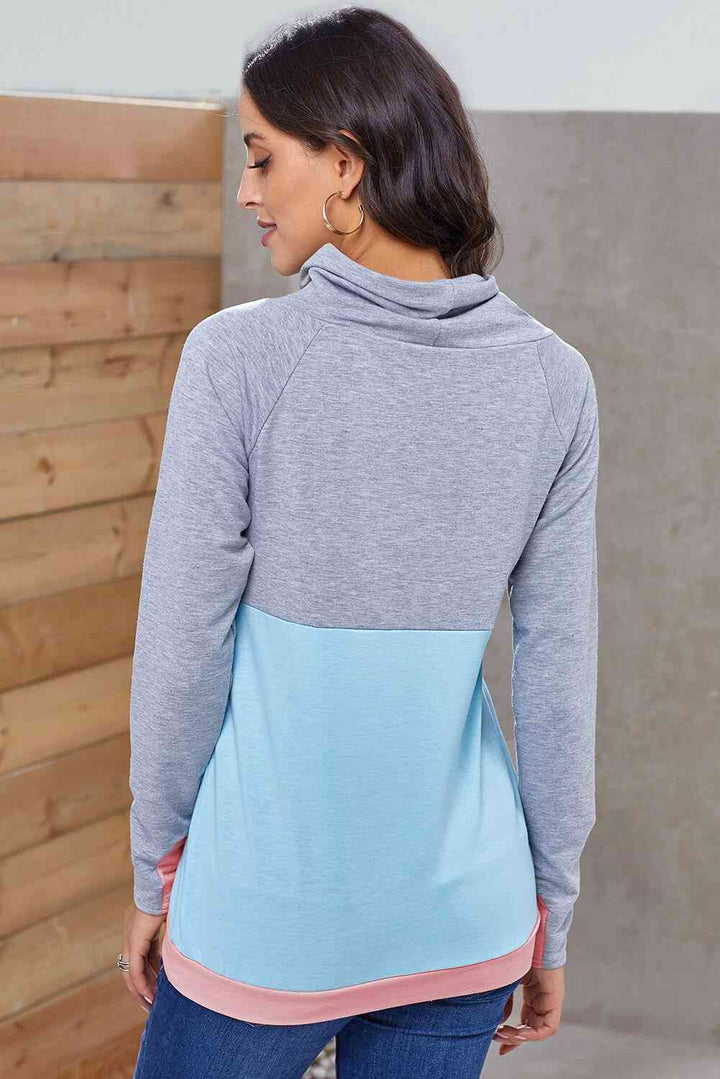 Color Block Raglan Sleeve Drawstring Sweatshirt |1mrk.com