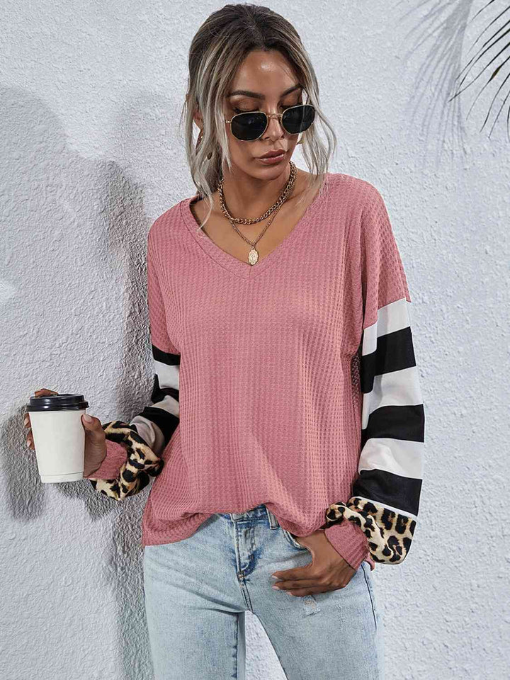 Leopard Striped Waffle-Knit Top | 1mrk.com