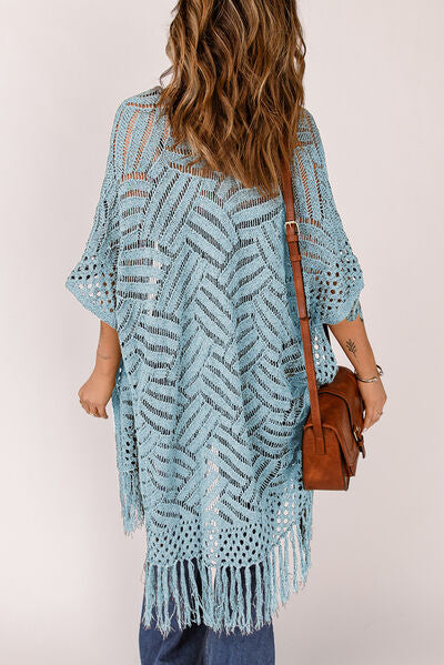 Openwork Open Front Cardigan with Fringes | Trendsi