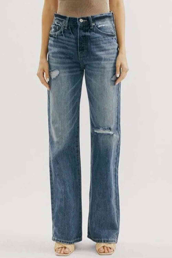 Buttoned Distressed Washed Jeans | 1mrk.com