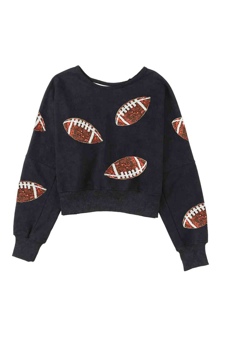 Sequin Football Patch Open Back Sweatshirt |1mrk.com