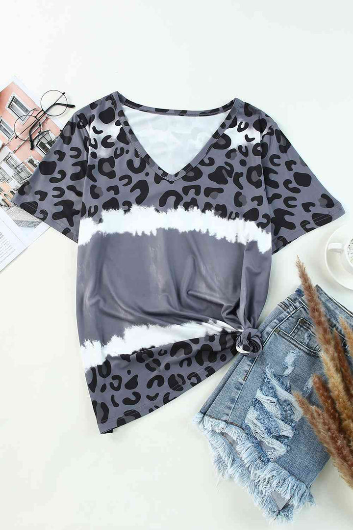 Leopard V-Neck Tee Shirt | 1mrk.com