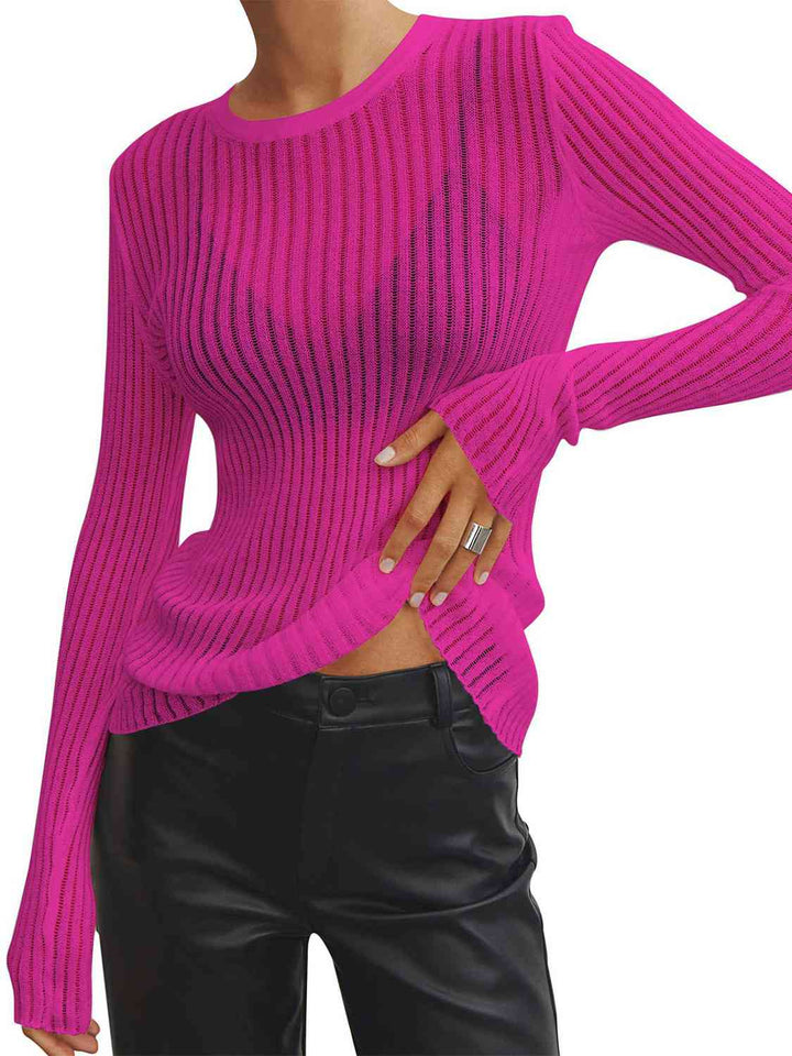 Round Neck Ribbed Knit Top | 1mrk.com