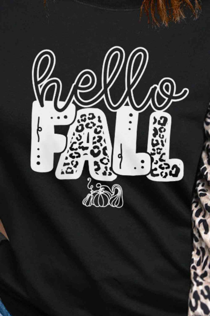 HELLO FALL Graphic Leopard Sweatshirt |1mrk.com