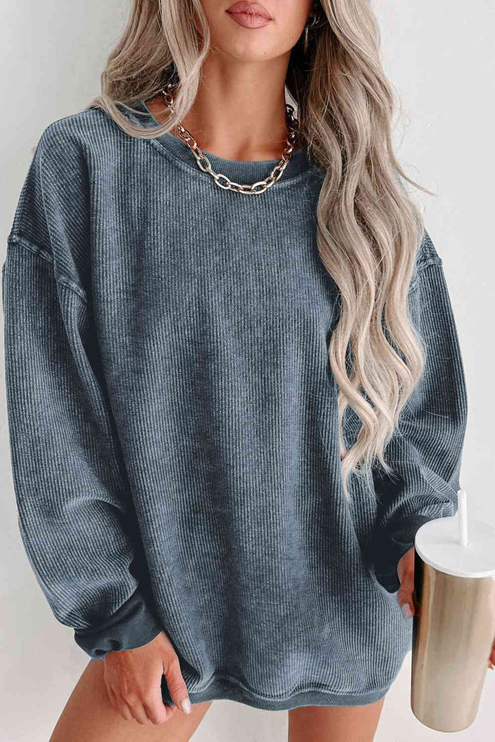 Round Neck Dropped Shoulder Sweatshirt |1mrk.com