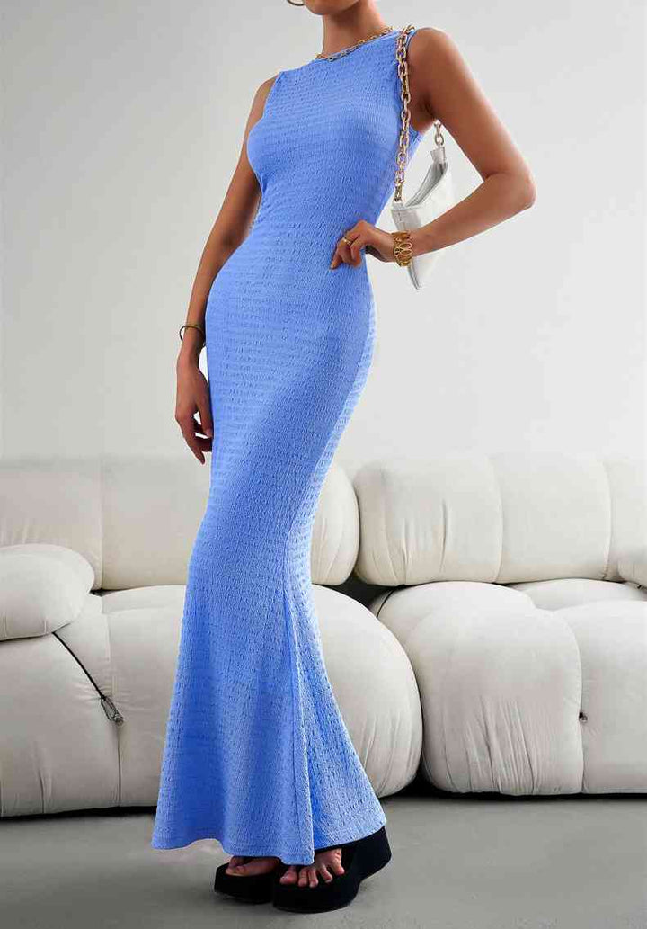 Round Neck Sleeveless Maxi Fishtail Dress | 1mrk.com