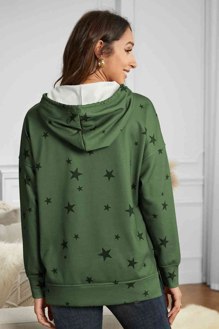 Star Print Drawstring Detail Hoodie | 1mrk.com