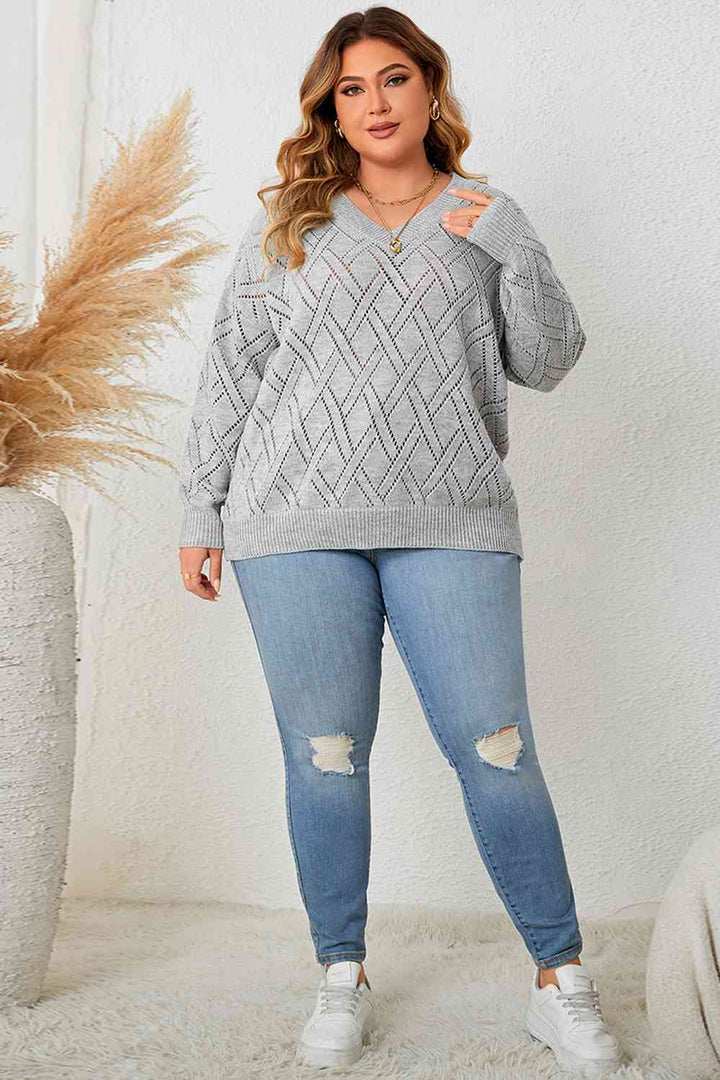 Plus Size Plaid V-Neck Knit Top | 1mrk.com