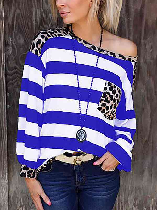 Striped Leopard Long Sleeves Top | 1mrk.com